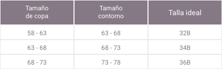 Tabla guía de tallas bra